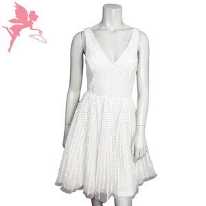 PARKER BLACK White Mesh Allover Sequin Cocktail Mini Dress